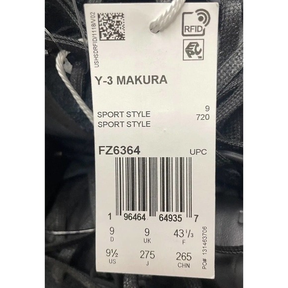 $450 Adidas Y-3 Yohji Yamamoto Makura Shoes Black Sneakers FZ6364 Mens Size 9.5 main image 6